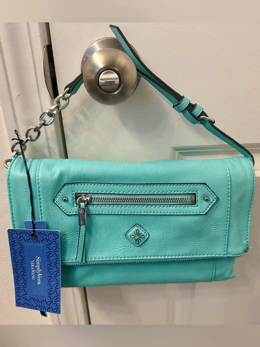 Teal Leather Crossbody Clutch Shoulder Bag - Simply Vera Vera Wang Brand